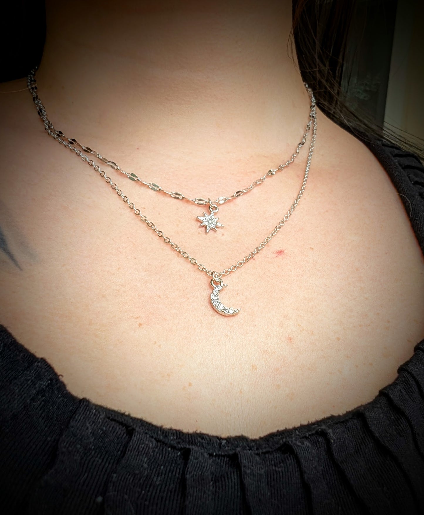 Silverlight |Dainty Crescent Moon & Star Necklace | Celestial Layered Jewelry