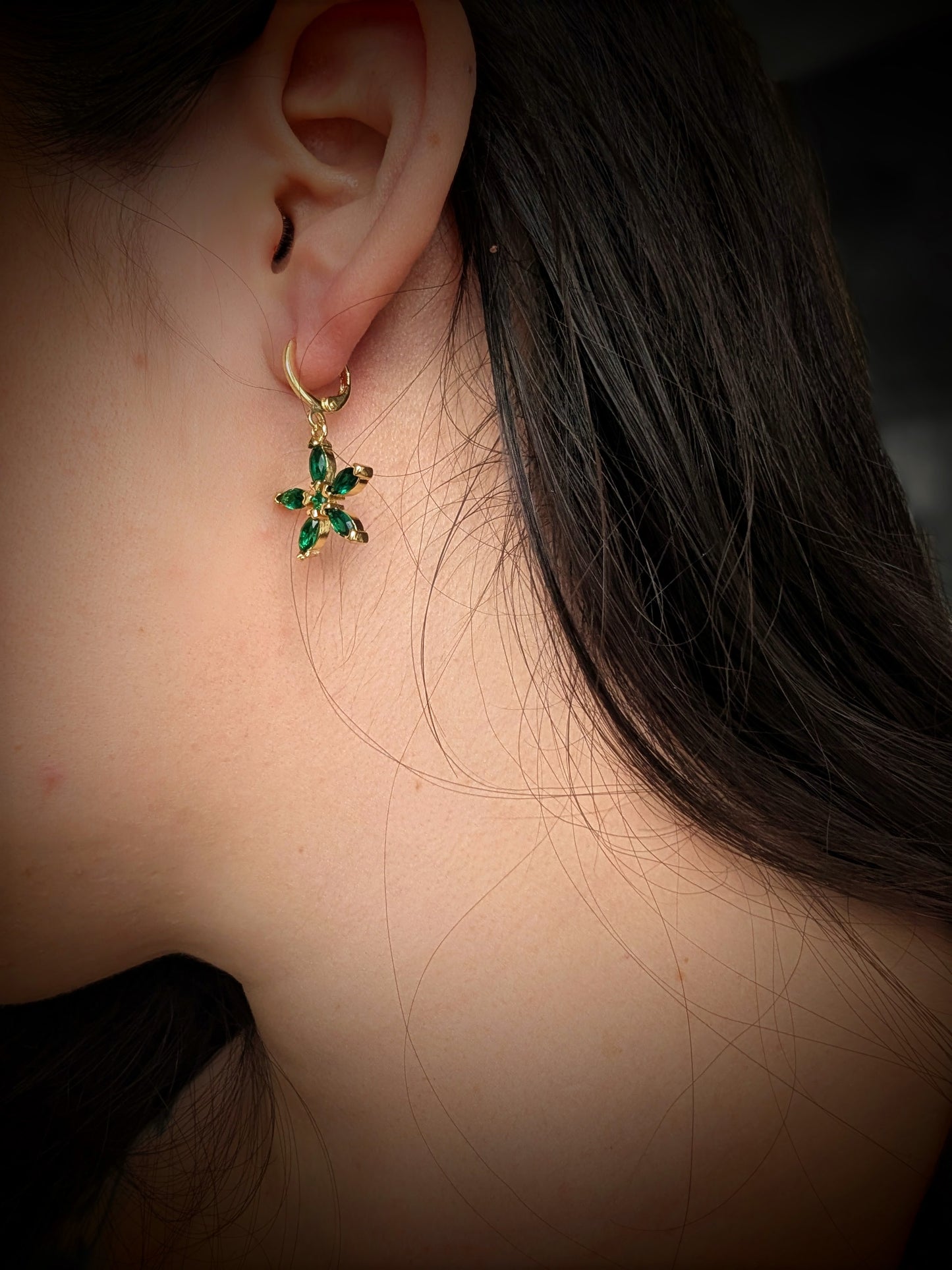 Verdant Bloom – Gold & Emerald Leaf Earrings | Solstice Bloom Collection