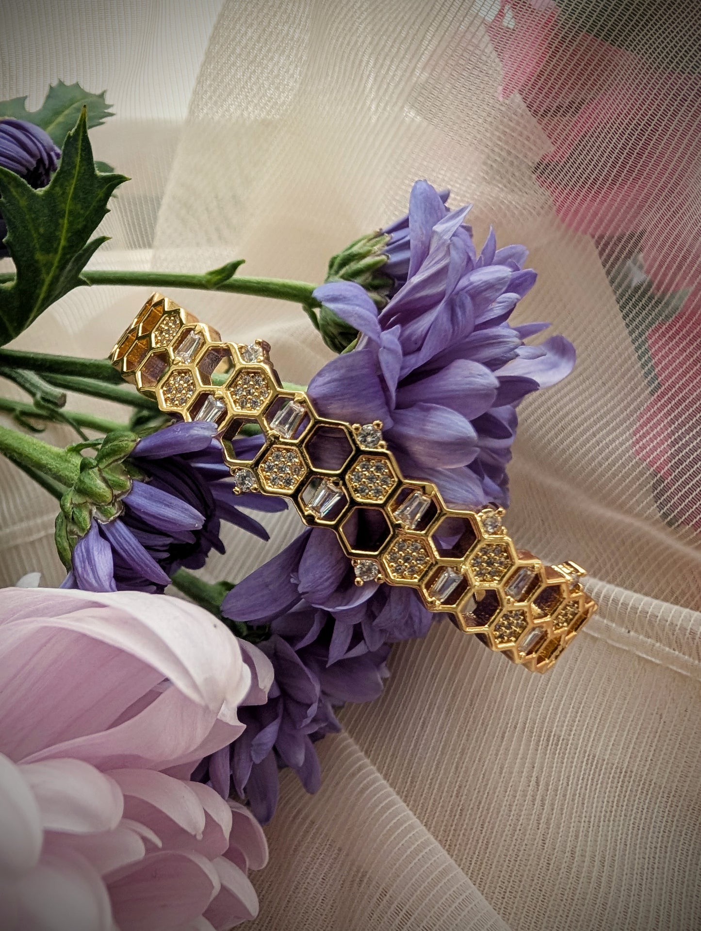 Golden Nectar – Honeycomb Bracelet & Ring Set | Solstice Bloom Collection