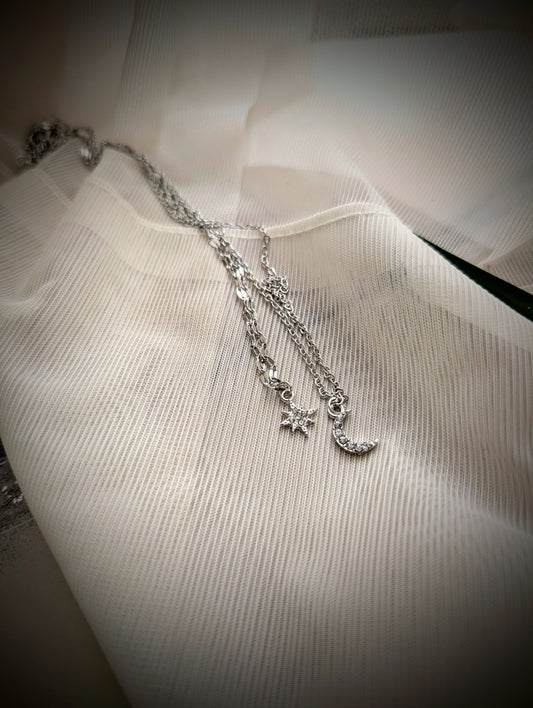 Silverlight |Dainty Crescent Moon & Star Necklace | Celestial Layered Jewelry