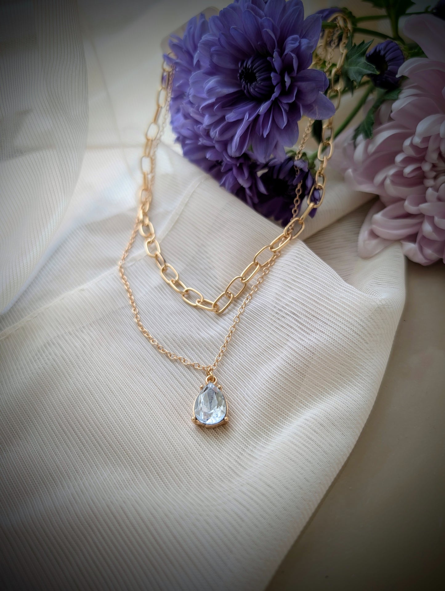 Tears of Light – Gold Teardrop Layered Necklace | Solstice Bloom Collection