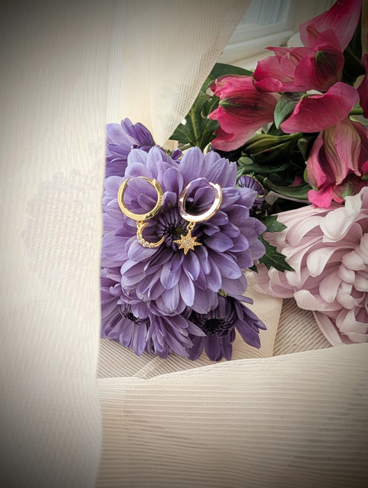 Night Whispers – Gold Moon & Star Huggie Earrings | Solstice Bloom Collection