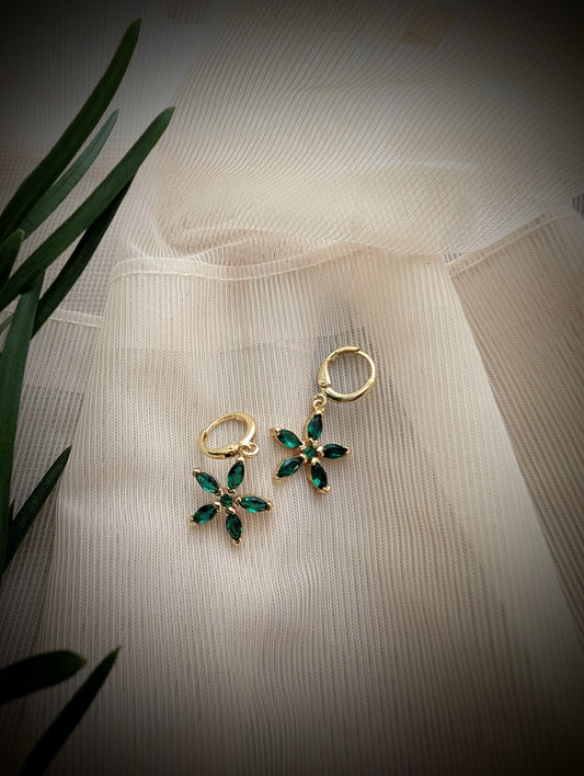 Verdant Bloom – Gold & Emerald Leaf Earrings | Solstice Bloom Collection