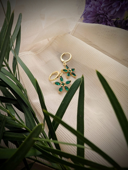 Verdant Bloom – Gold & Emerald Leaf Earrings | Solstice Bloom Collection